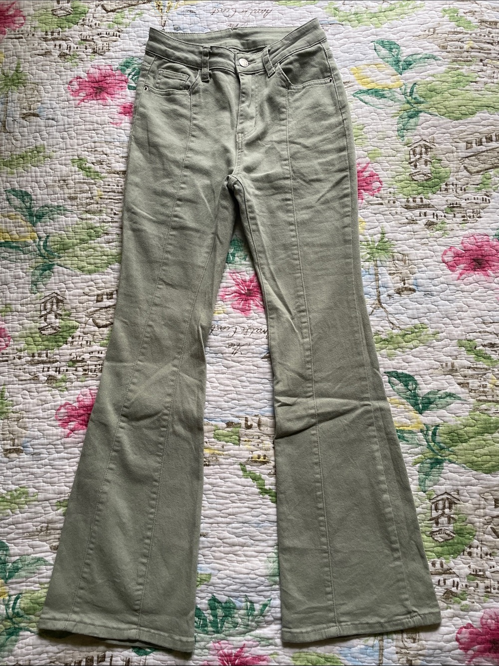 Sage Green High-Rise Flare Pants